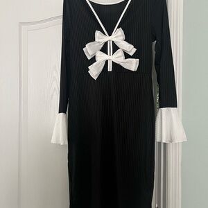 Black Dress with White Bow Accents